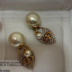 Dior Gold and Pearl Heart Padlock Earrings